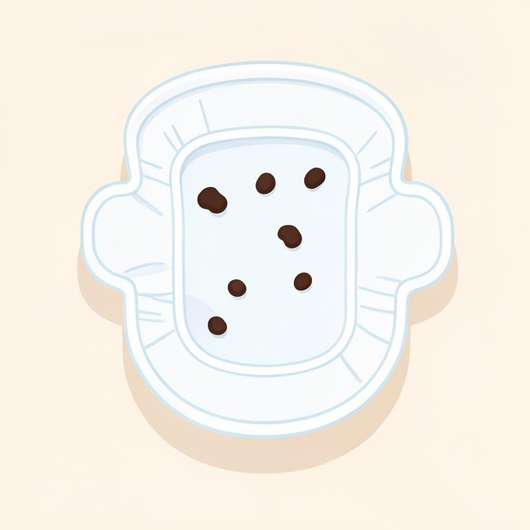Illustration of hard dark brown pellet stools in a diaper, a sign of infant constipation