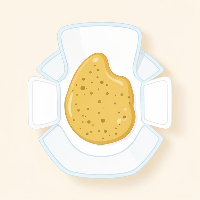 Illustration of a normal mustard yellow seedy breastfed baby stool in a diaper